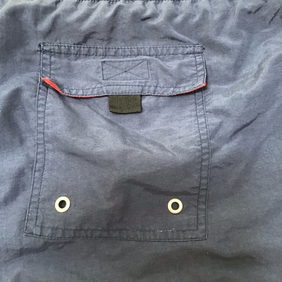 Chaps Ralph Lauren Navy Yellow Stripe Swim Trunks - Picture 5 of 7